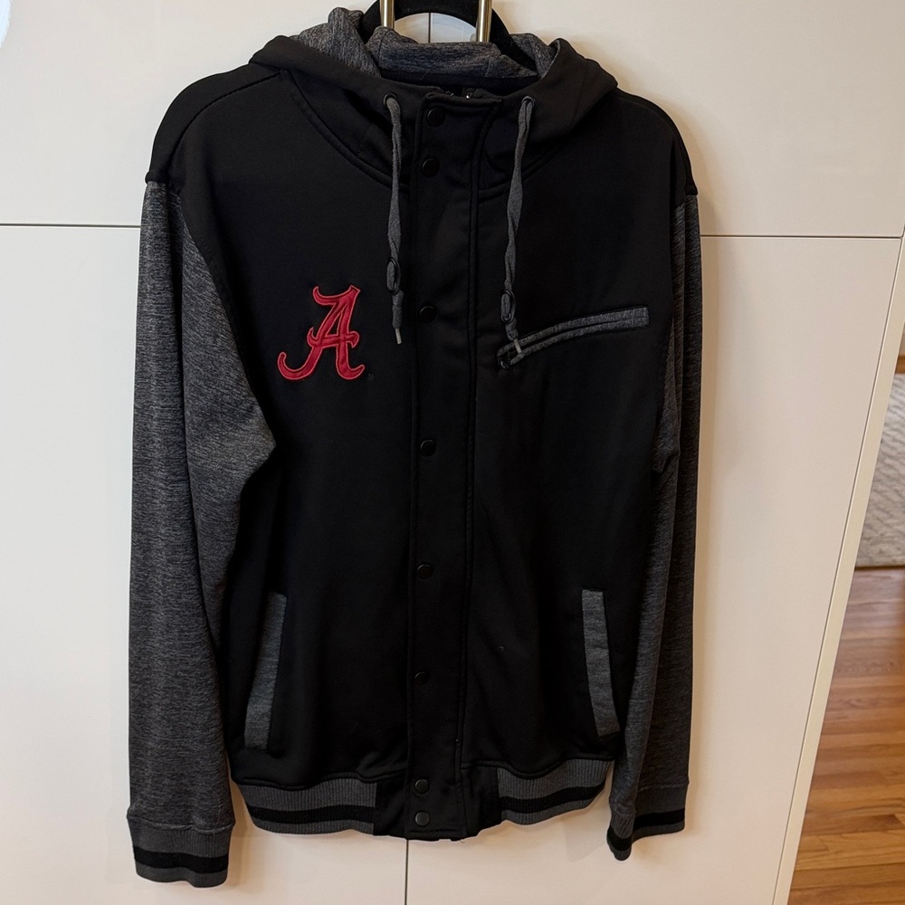 Alabama Crimson Tide Colosseum Zip/Button Hooded Jacket, Black/Gray